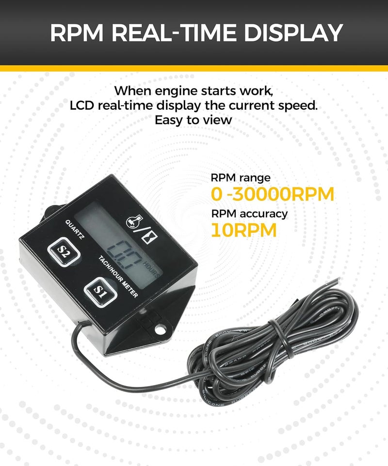 UBOG Tachometer,Small Engine Tachometer,Car Accessories Tachometers for Small Engines,Waterproof Inductive Tachometers for Chainsaw Marine ATV Motorcycle UTV Engine Lawn Mower - Image 4